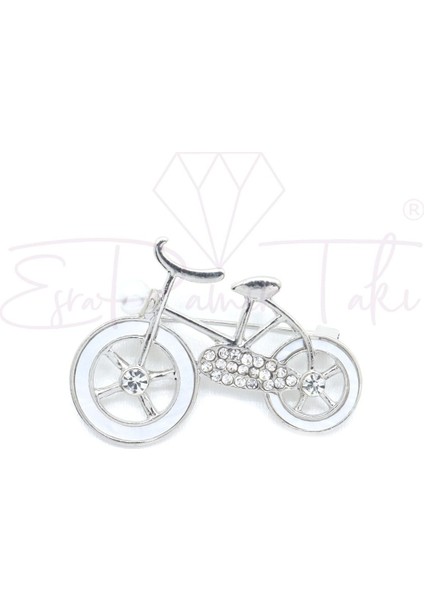 Incili Taşlı Gümüş Renk Bisiklet Broş
