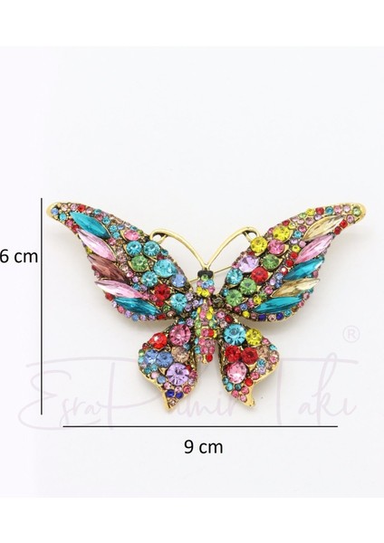 Pembe Turkuaz Kırmızı Sarı Taşlı Kelebek Broş fiyatları