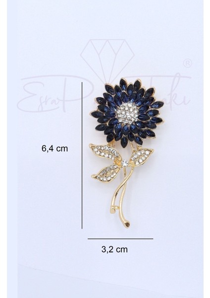 Lacivert Taşlı Altın Renk Çiçek Broş fiyatları