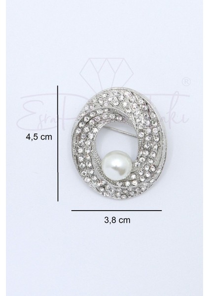 Gümüş Renk Incili Taşlı Broş fiyatları