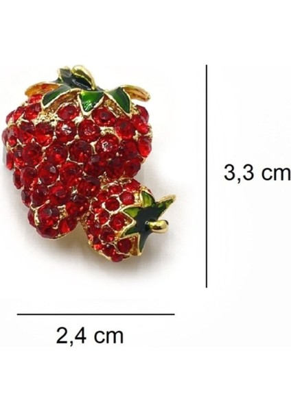 Taşlı Çilek Altın Renk Broş