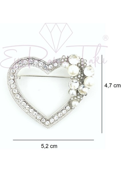 Taşlı Incili Gümüş Renk Kalp Broş fiyatları
