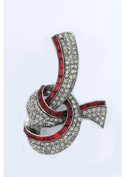 Kırmızı Taşlı Zirkon Gümüş Renk Broş