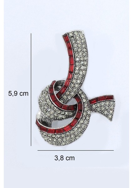 Kırmızı Taşlı Zirkon Gümüş Renk Broş fiyatları
