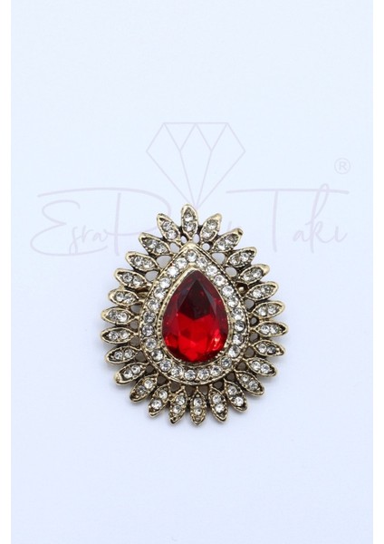 Otantik Kristal Kırmızı Taşlı Broş