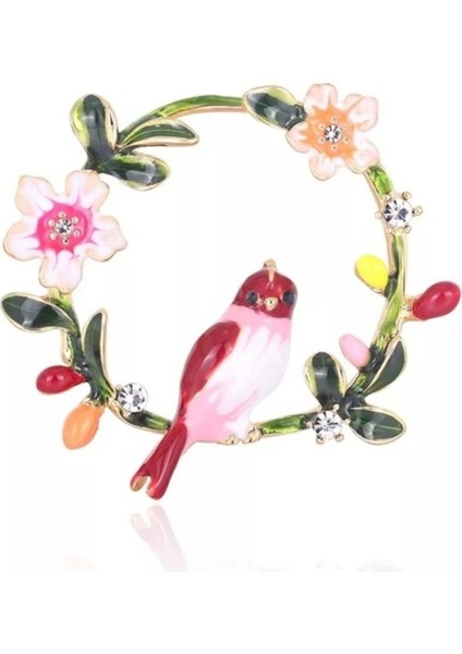 Çelenkli Kuş Broş