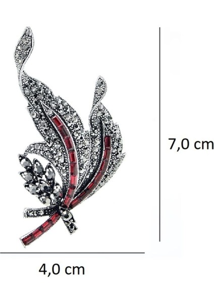 Kadın Kırmızı Taşlı Markazit Broş fiyatları