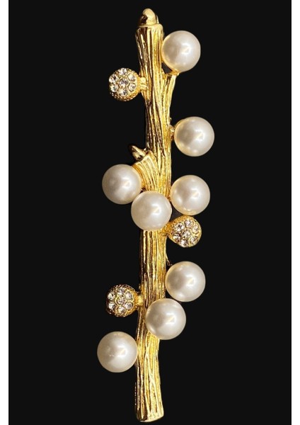 Altın Renk Incili Taşlı Ağaç Dalı Broş