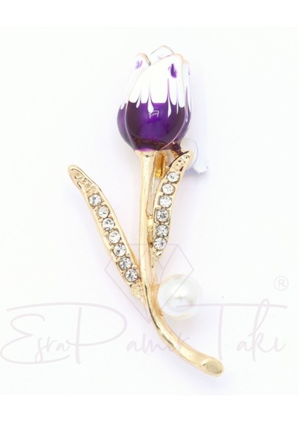 Lila Renk Incili Lale Broş