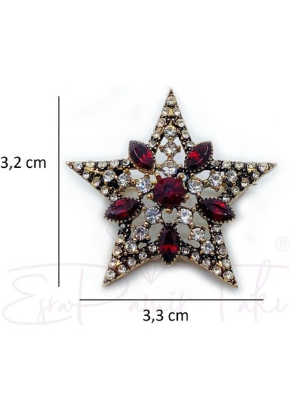 Elmas Montür Kırmızı Taşlı Yıldız Broş fiyatları