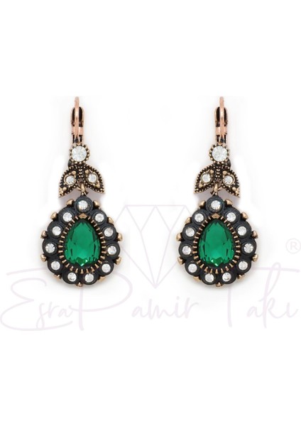 Yeşil Beyaz Zirkon Taşlı Elmas Montür Küpe