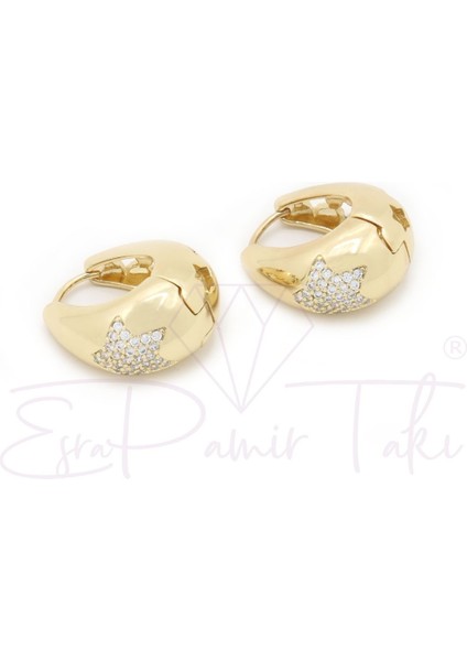 Zirkon Taşlı Altın Renk Küpe