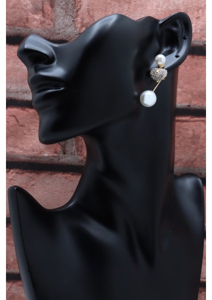 Zirkon Taşlı Incili Altın Renk 2 Kat Küpe fiyatları