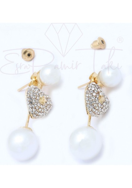 Zirkon Taşlı Incili Altın Renk 2 Kat Küpe fırsatları