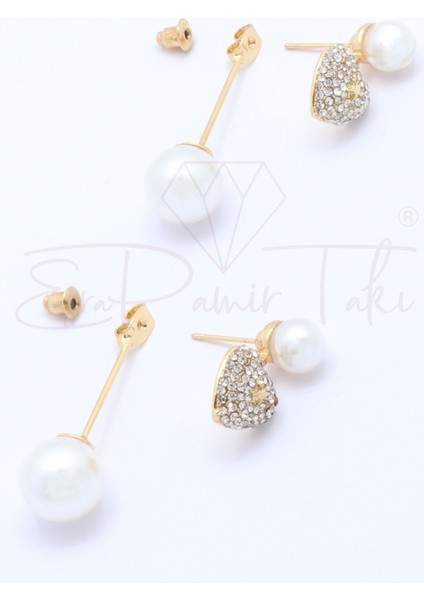 Zirkon Taşlı Incili Altın Renk 2 Kat Küpe indirimleri