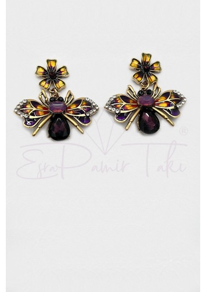 Zirkon Taşlı Sallantılı Mor Kelebek Küpe