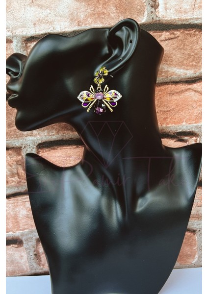 Zirkon Taşlı Sallantılı Mor Kelebek Küpe fiyatları