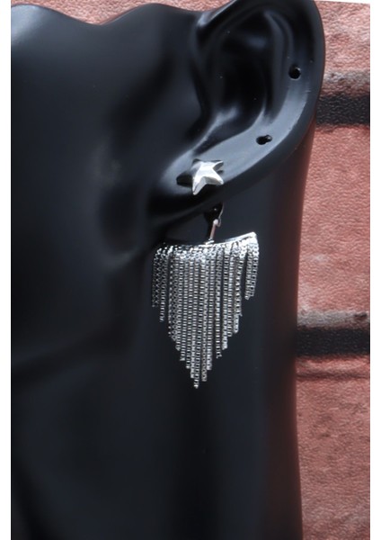 Gümüş Renk Yıldızlı Küpe