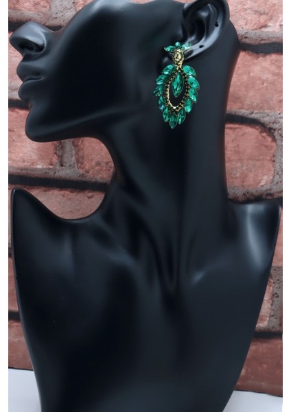 Yeşil Kristal Taş Abiye Küpe modelleri