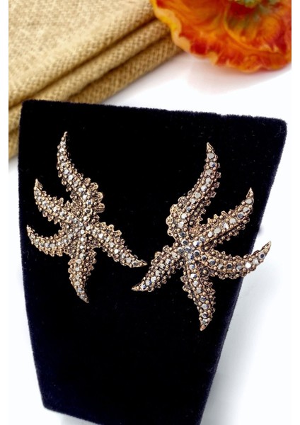 Markazit Taşlı Bronz Renk Yıldız Küpe