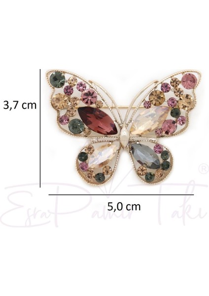 Pembe Vee Kehribar Renk Taşlı Gümüş Renk Kelebek Broş fiyatları