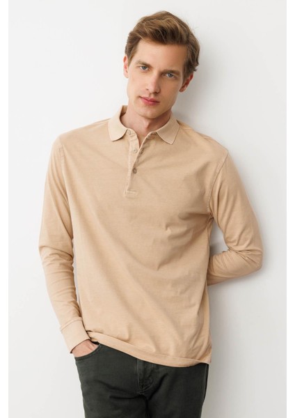 Erkek Polo Yaka Uzun Kollu Sweatshirt K.bej