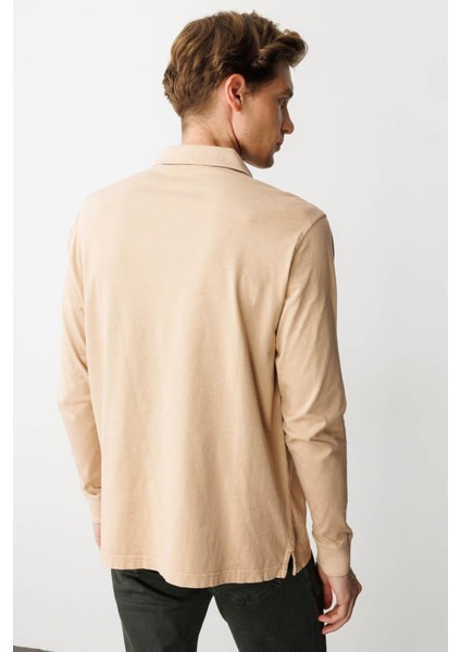 Erkek Polo Yaka Uzun Kollu Sweatshirt K.bej