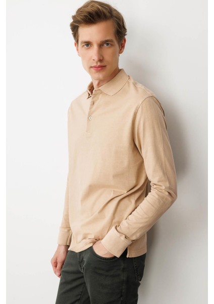 Erkek Polo Yaka Uzun Kollu Sweatshirt K.bej