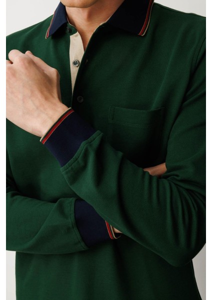 Erkek Polo Yaka Pike Dokuma Sweatshirt Yeşil fiyatları