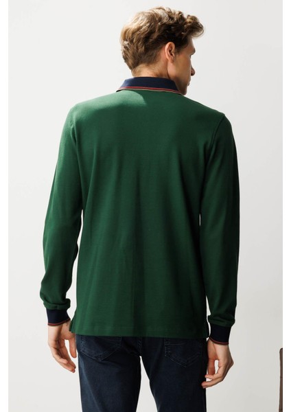Erkek Polo Yaka Pike Dokuma Sweatshirt Yeşil modelleri