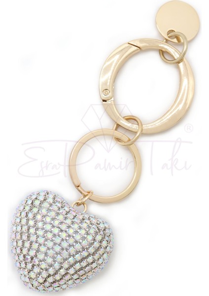 Gümüş Renk Taşlı Kalp Anahtarlık ve Çanta Süsü