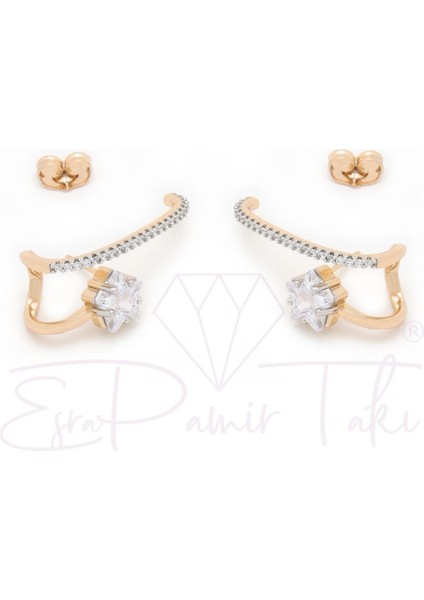 Zirkon Taşlı Rose Gold Renk Küpe