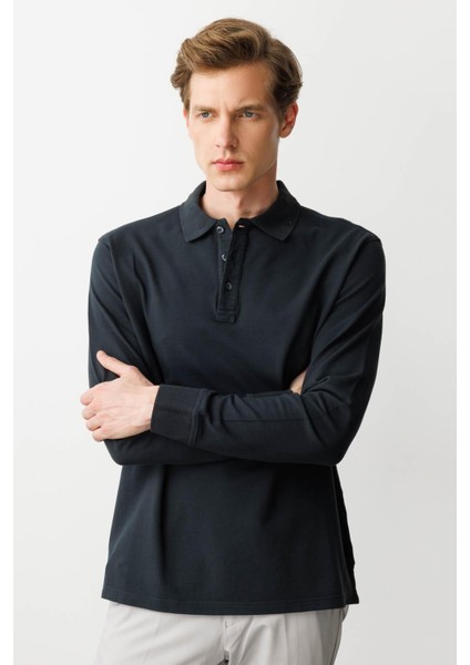 Erkek Polo Yaka Sweatshirt Füme