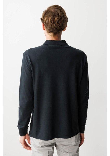 Erkek Polo Yaka Sweatshirt Füme