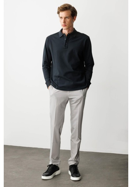 Erkek Polo Yaka Sweatshirt Füme