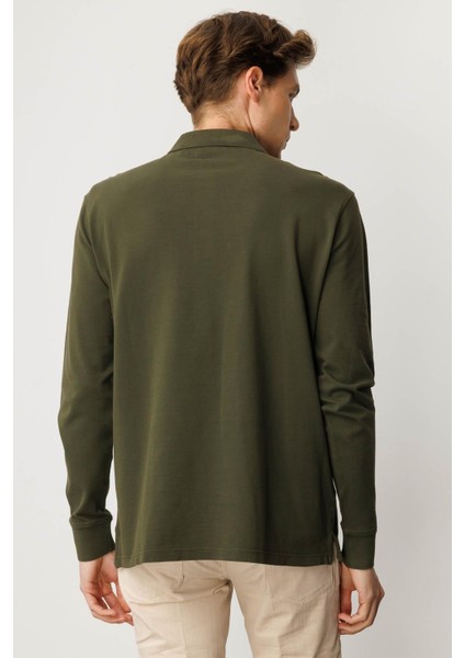 Erkek Polo Yaka Sweatshirt Haki
