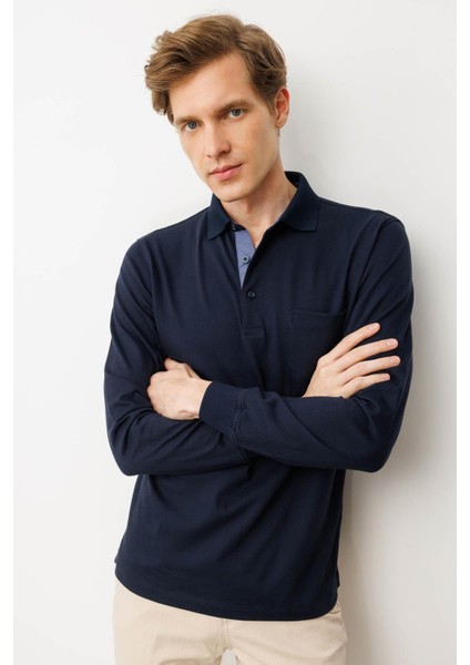 Erkek Polo Yaka Pike Dokuma Sweatshirt K.lacivert