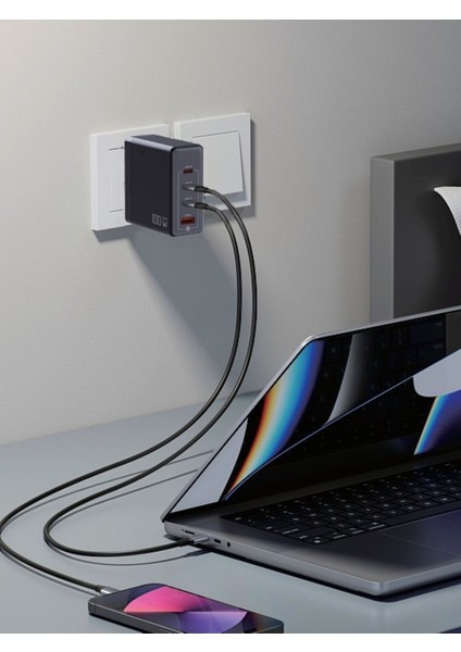 100WHIZLI Şarj Adaptörü 3x Usb-C + 1x Usb-A Çoklu Port | Laptop & Telefon Uyumlu | Pd Power Delivery fiyatları