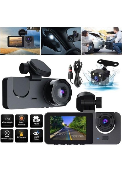 2 Inç 3 Kameralı 1080P Yol Kayıt Araç Kamerası (Türkçe Menü + Geri Görüş+ Hareket Sensörü) Uyumlu fiyatları