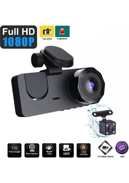 2 Inç 3 Kameralı 1080P Yol Kayıt Araç Kamerası (Türkçe Menü + Geri Görüş+ Hareket Sensörü) Uyumlu indirimleri