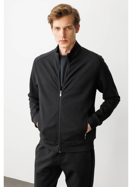 Erkek Hakim Yaka Eşofman Üstü Siyah