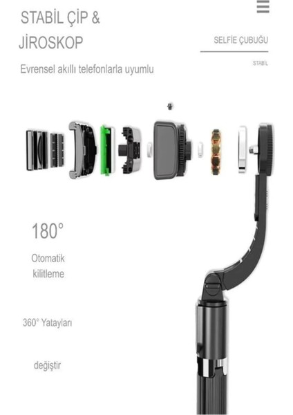 450MAH 360° Titreşim Engelleyici Katlanabilir Wireless Gimbal Tripod ve Selfie Çubuğu 72CM
