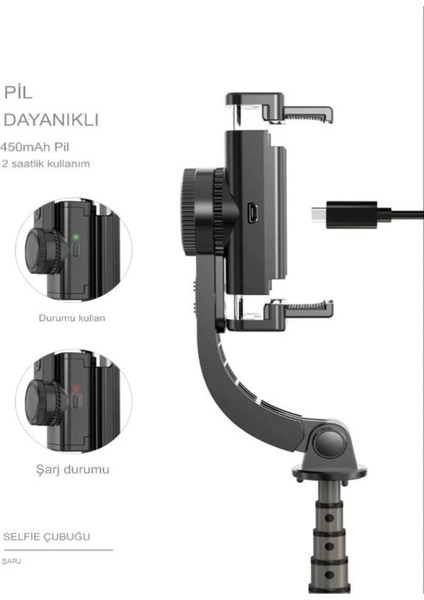 450MAH 360° Titreşim Engelleyici Katlanabilir Wireless Gimbal Tripod ve Selfie Çubuğu 72CM
