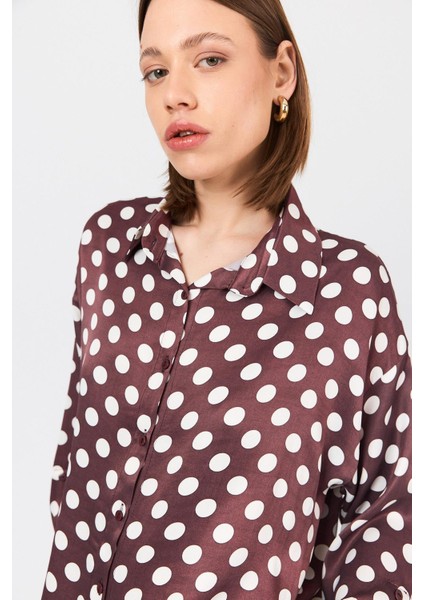 Bordo Puantiye Desen Oversize Saten Gömlek 9411 fırsatları