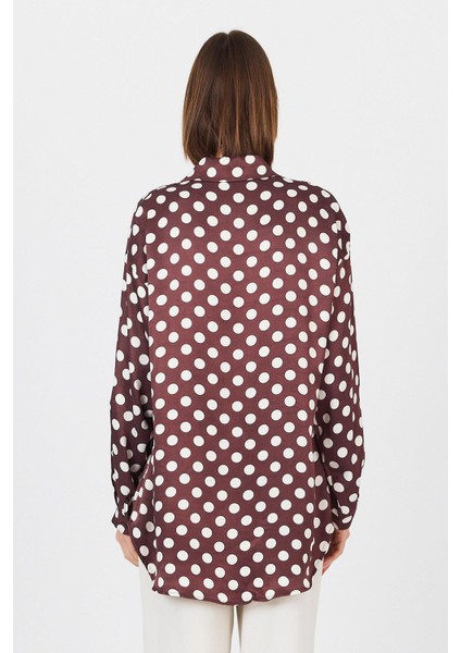Bordo Puantiye Desen Oversize Saten Gömlek 9411 indirimleri