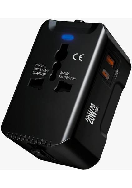 Priz Fiş Çevirici Dönüştürücü Uyumlu Seyahat Adaptörü Pd 20W 1x USB 1x Type-C Port
