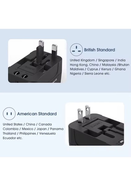 Priz Fiş Çevirici Dönüştürücü Uyumlu Seyahat Adaptörü Pd 20W 1x USB 1x Type-C Port modelleri