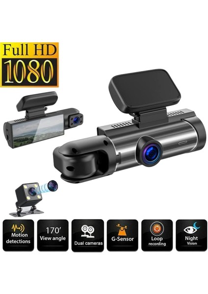 Araba Video Kaydedici Uyumlu Üç Lensli Arabanın Önü Arabanın Içi Hd Gece Görüşü Geniş Açı fiyatları