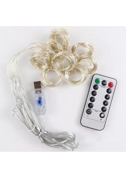 USB Perde Peri LED Kumandali Dekoratif Su Geçirmez Sarı