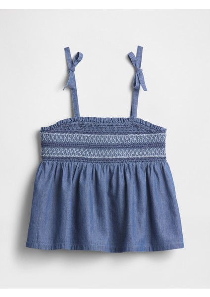 Kız Çocuk Mavi Smocked Peplum Bluz